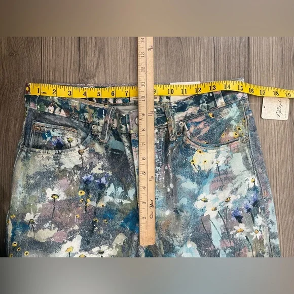 Free People Tennessee Low Rise Illusion Jeans Floral Canvas Paint Splatter Sz 28 - Picture 8 of 11